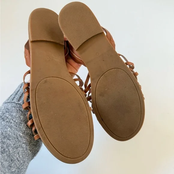 Madewell Maya Huarache Sandals In English Saddle Roman Greek Flats Size 10 - Picture 3 of 5